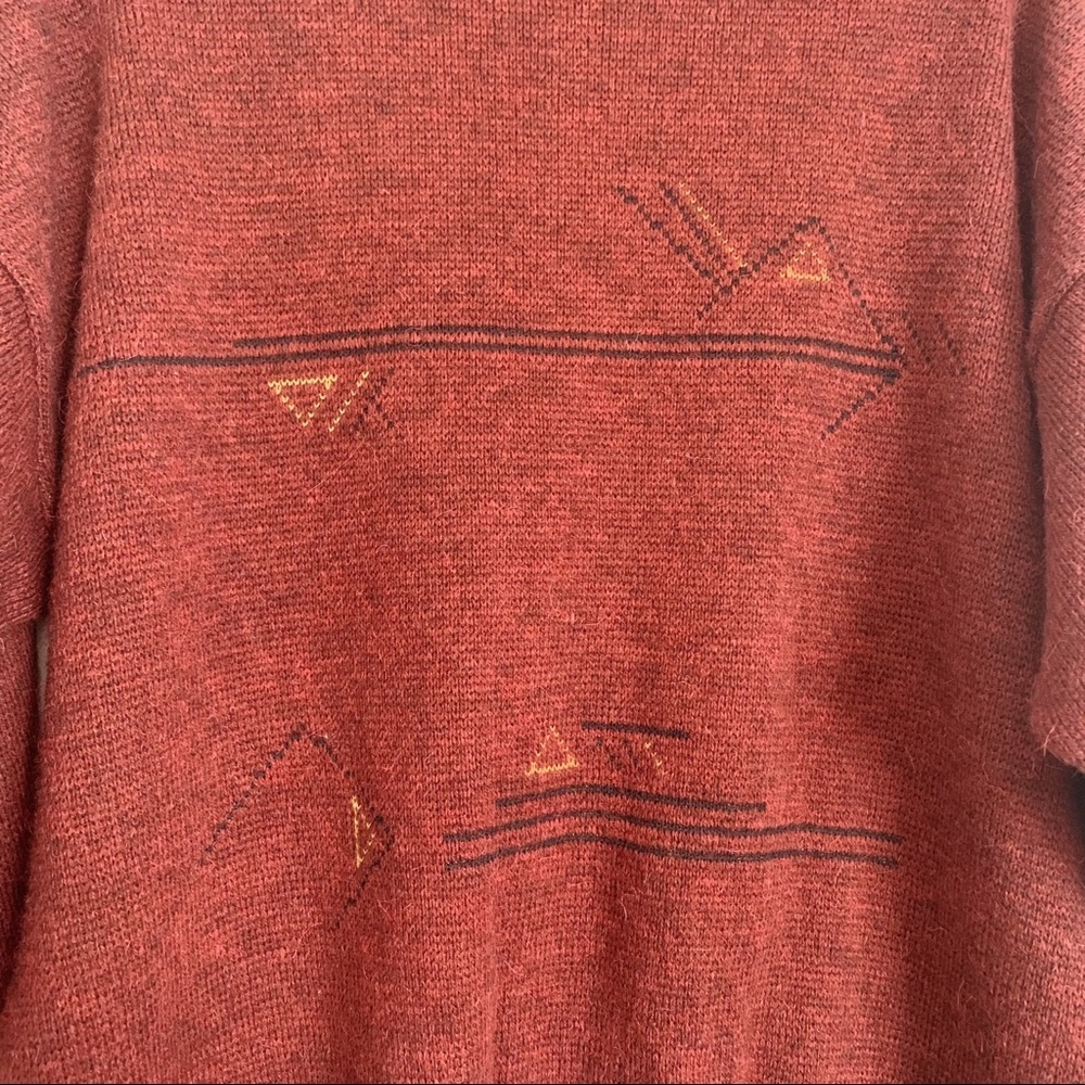 Maroon Vintage Westbury Abstract Shape Wool Alpaca Blend Crewneck Sweater XL - Picture 7 of 8